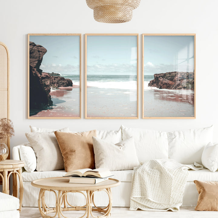 Rocky Tide coastal decor artwork - Natural Wood Framed Poster No Border - Artworksets