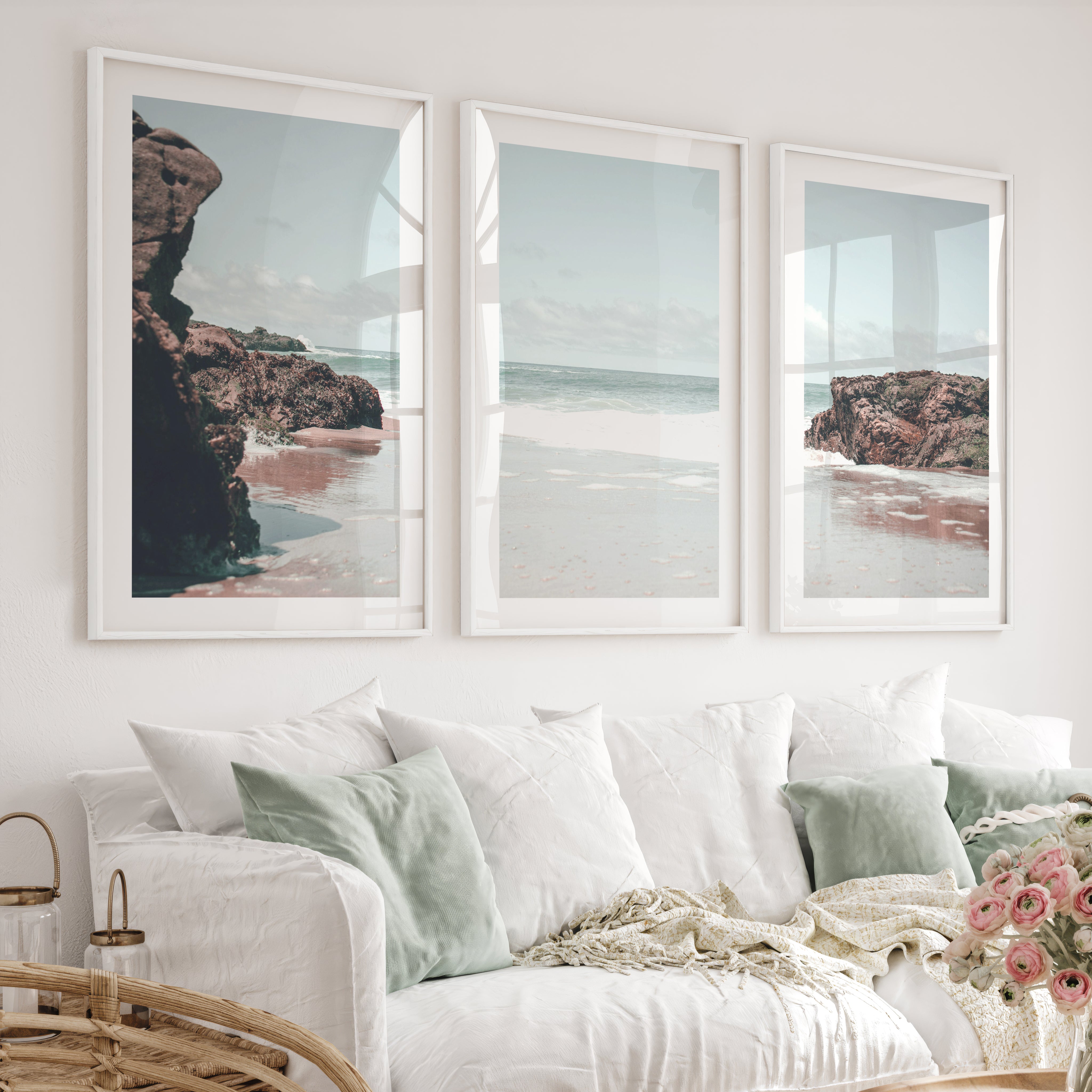 Rocky Tide coastal decor artwork - White Framed Poster with White Border - Artworksets