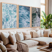 Coastal Decor Artwork – Surfer Riding Ocean Wave (Set of 3) - Natural Wood Framed Poster No Border - Artworksets