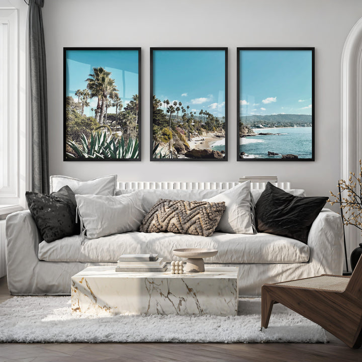 Palm Cove Coastal Floral Wall Art - Black Framed Poster No Border - Artworksets