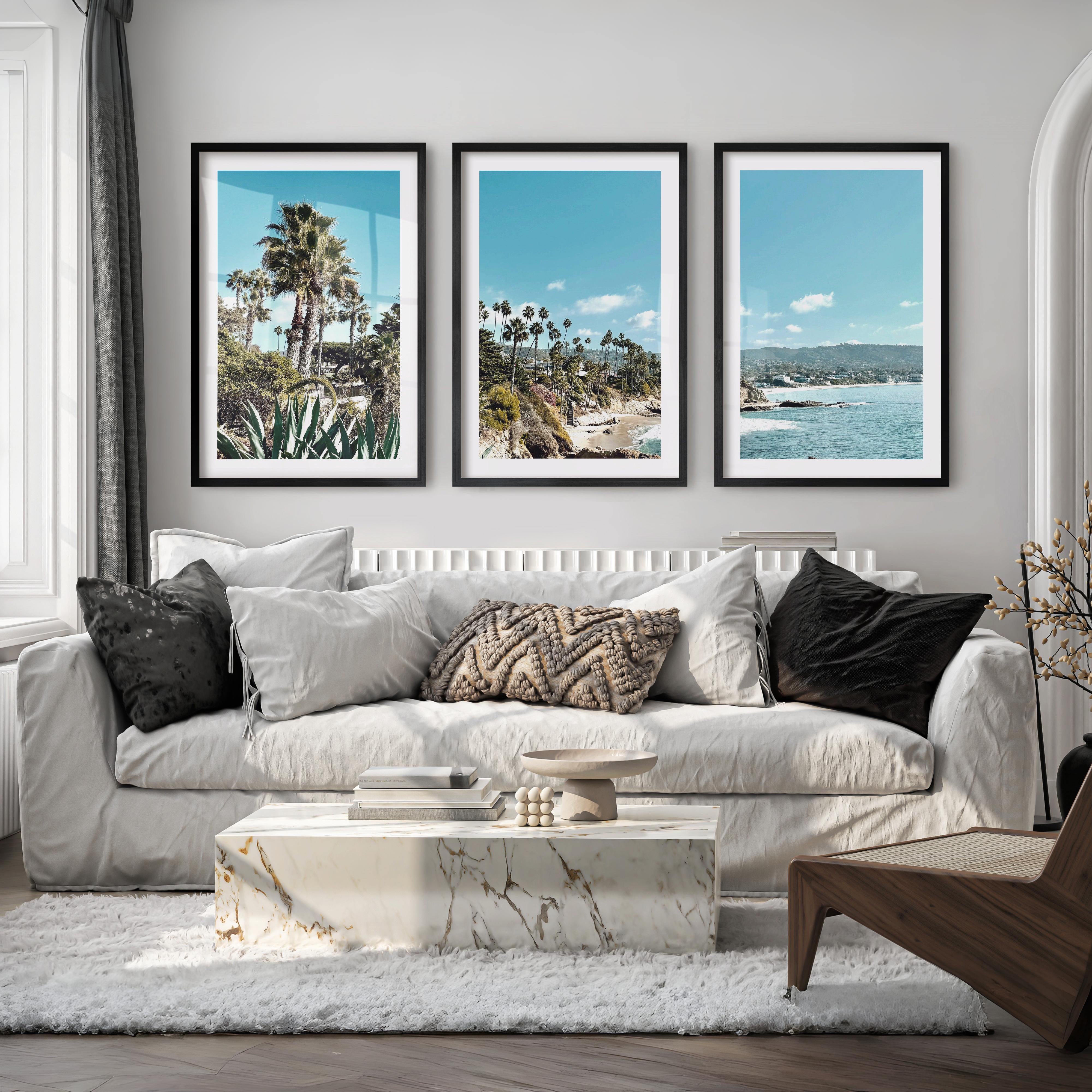 Palm Cove Coastal Floral Wall Art - Black Framed Poster with White Border - Artworksets