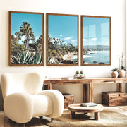 Palm Cove Coastal Floral Wall Art - Dark Brown Framed Poster No Border - Artworksets
