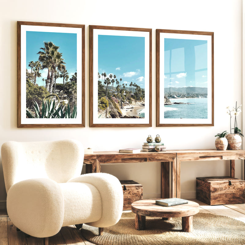 Palm Cove Coastal Floral Wall Art - Dark Brown Framed Poster with White Border - Artworksets