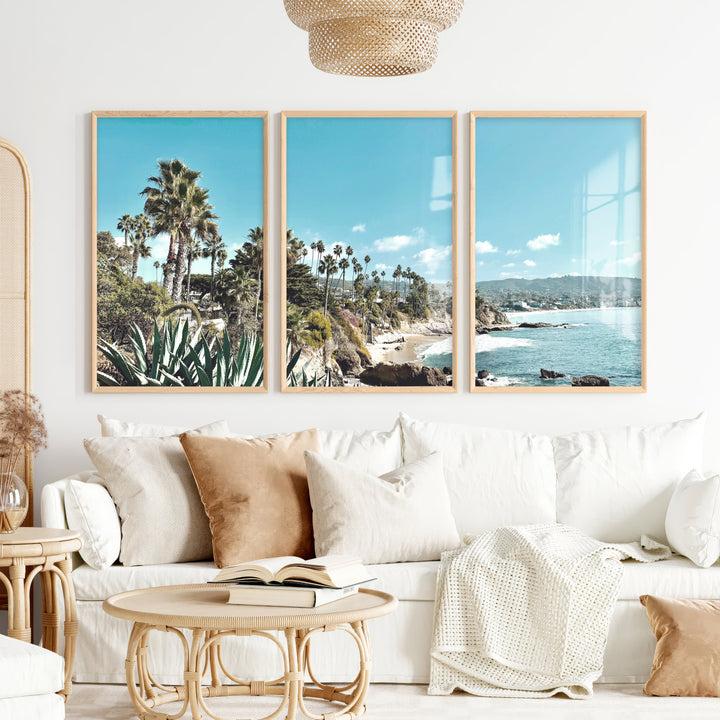Palm Cove Coastal Floral Wall Art - Natural Wood Framed Poster No Border - Artworksets