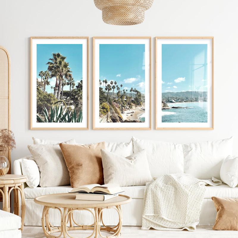 Palm Cove Coastal Floral Wall Art- Natural Wood Framed Poster with White Border - Artworksets