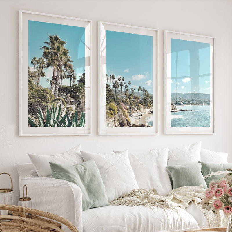 Palm Cove Coastal Floral Wall Art - White Framed Poster with White Border - Artworksets