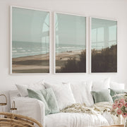 Distant Shore coastal photography wall art with Soft Waves - White Framed Poster No Border - Artworksets