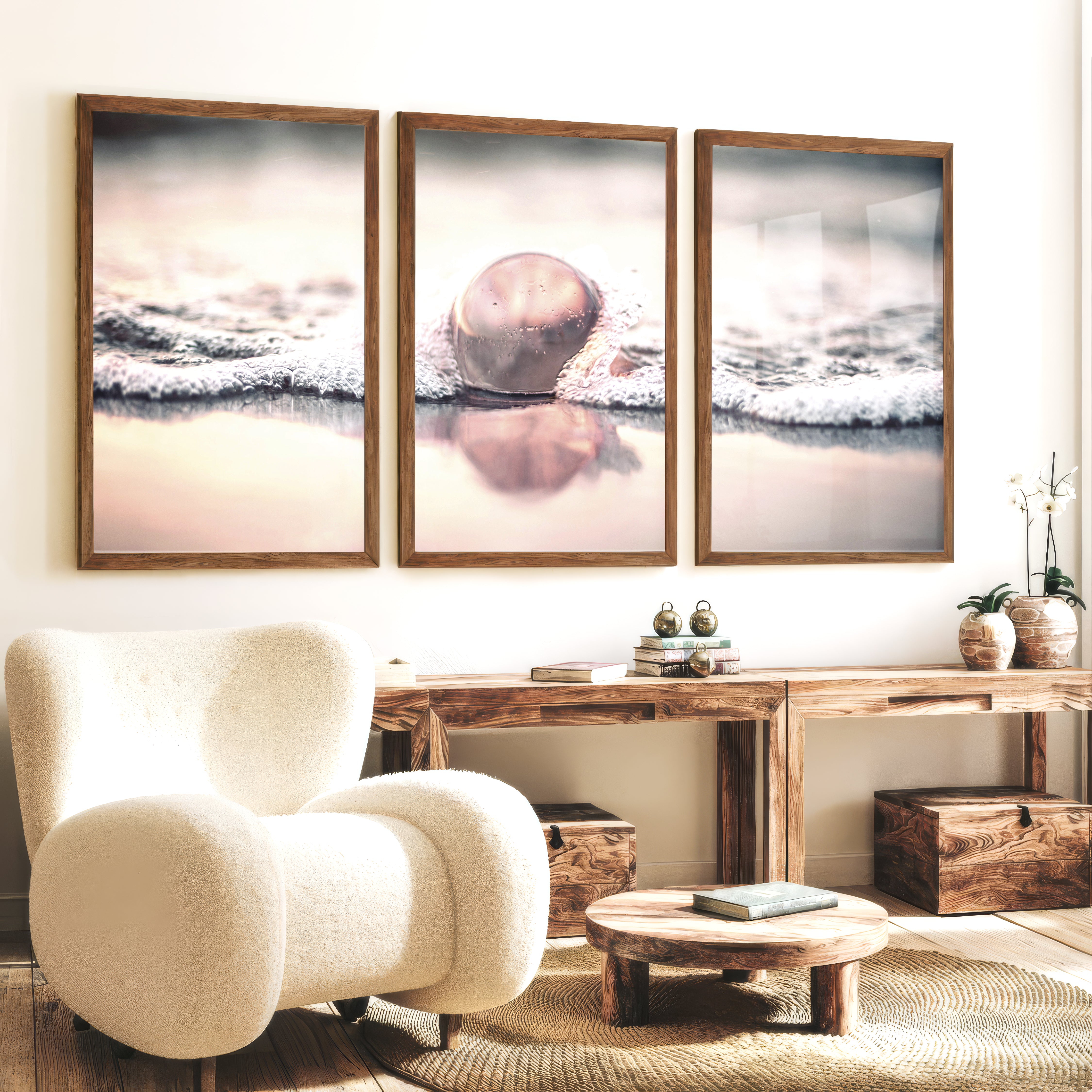 Jellyfish Surf Coastal Photography Wall Art - Dark Brown Framed Poster No Border - Artworksets
