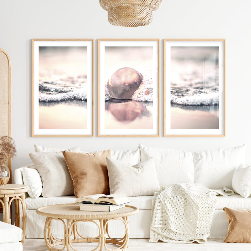 Jellyfish Surf Coastal Photography Wall Art- Natural Wood Framed Poster with White Border - Artworksets