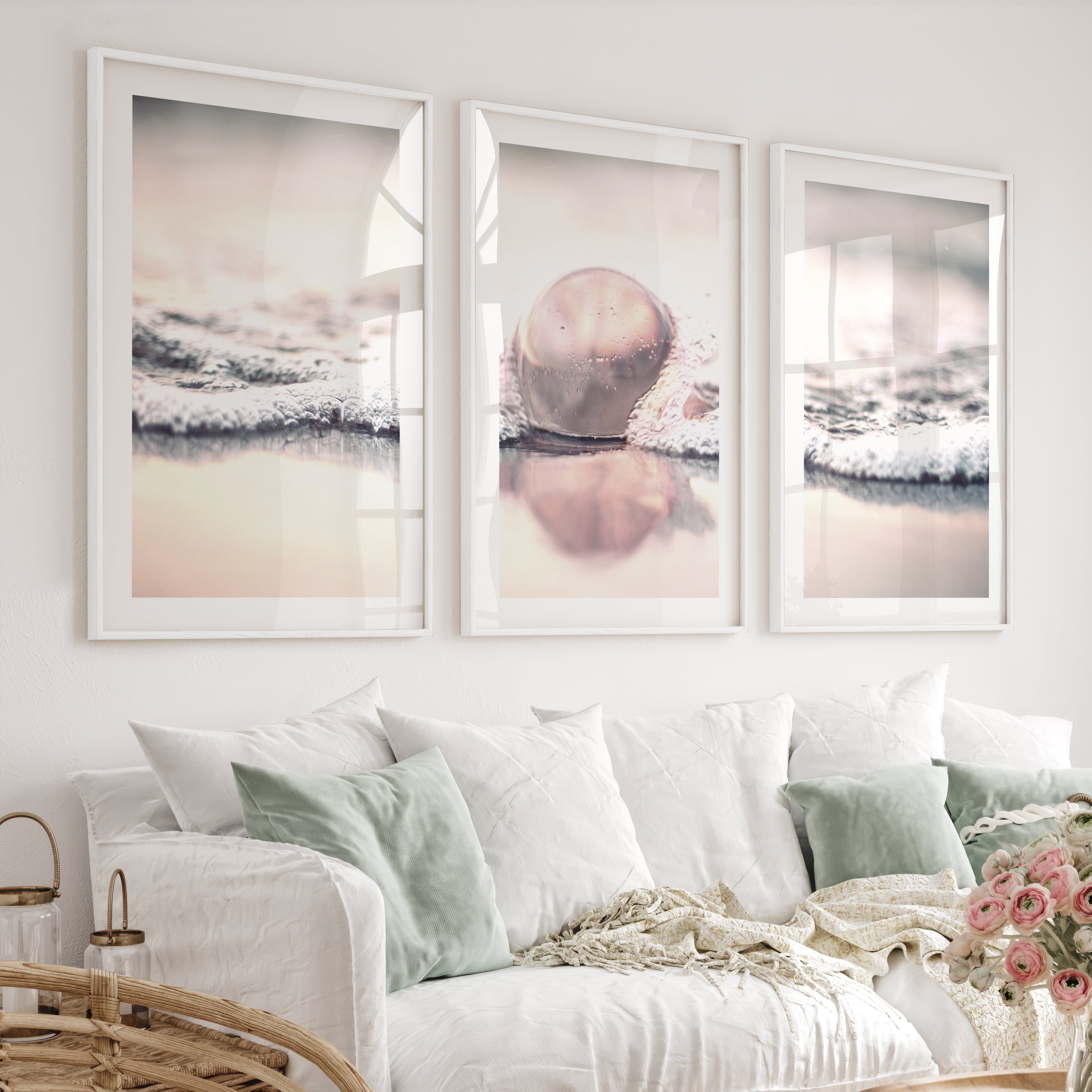 Jellyfish Surf Coastal Photography Wall Art - White Framed Poster with White Border - Artworksets