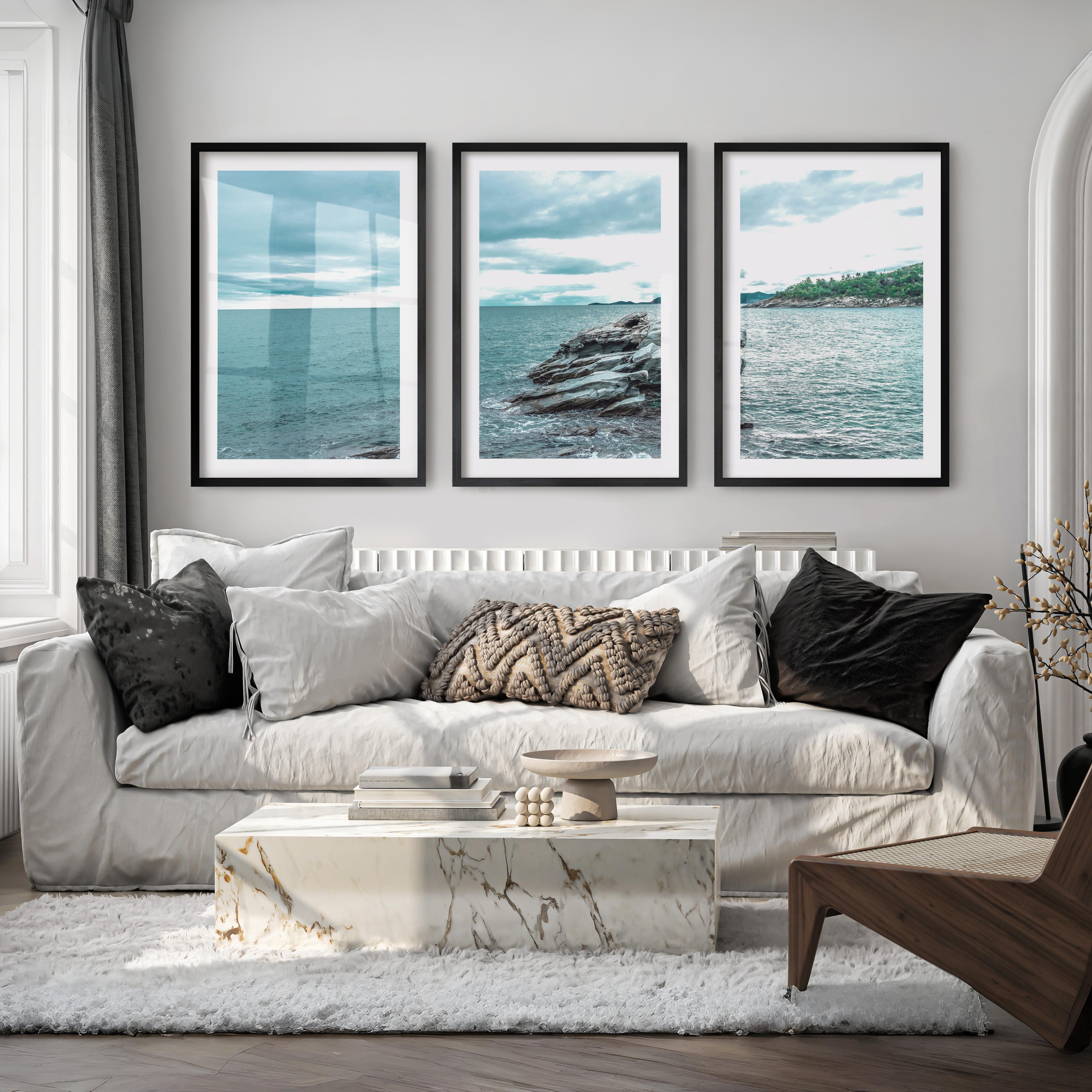Rocky Shore Coastal Photography Wall Art - Black Framed Poster with White Border - Artworksets