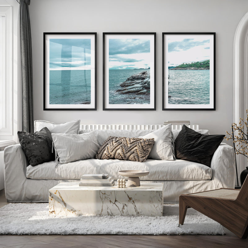 Rocky Shore Coastal Photography Wall Art - Black Framed Poster with White Border - Artworksets