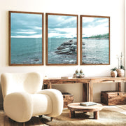 Rocky Shore Coastal Photography Wall Art - Dark Brown Framed Poster No Border - Artworksets