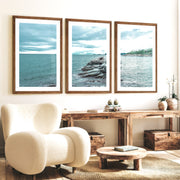 Rocky Shore Coastal Photography Wall Art - Dark Brown Framed Poster with White Border - Artworksets