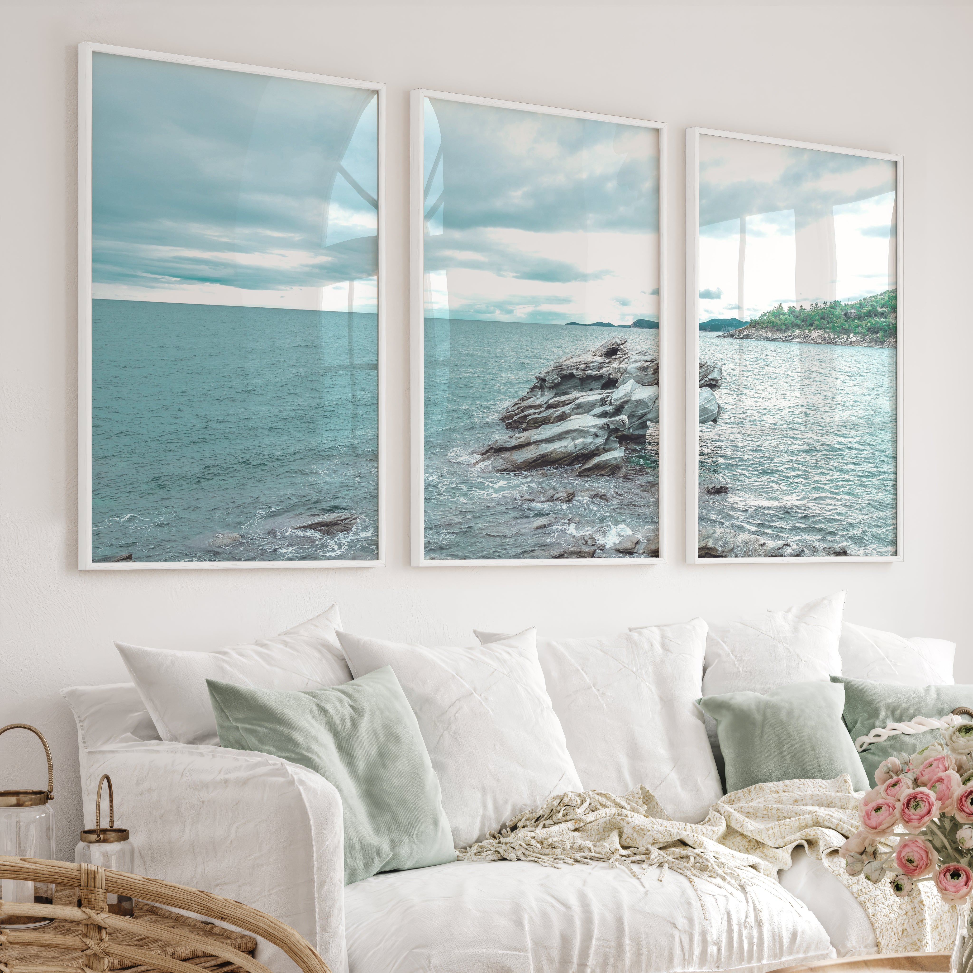 Rocky Shore Coastal Photography Wall Art - White Framed Poster No Border - Artworksets