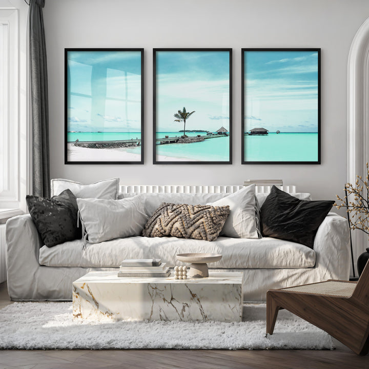 Palm Pier coastal pictures for wall - Black Framed Poster No Border - Artworksets