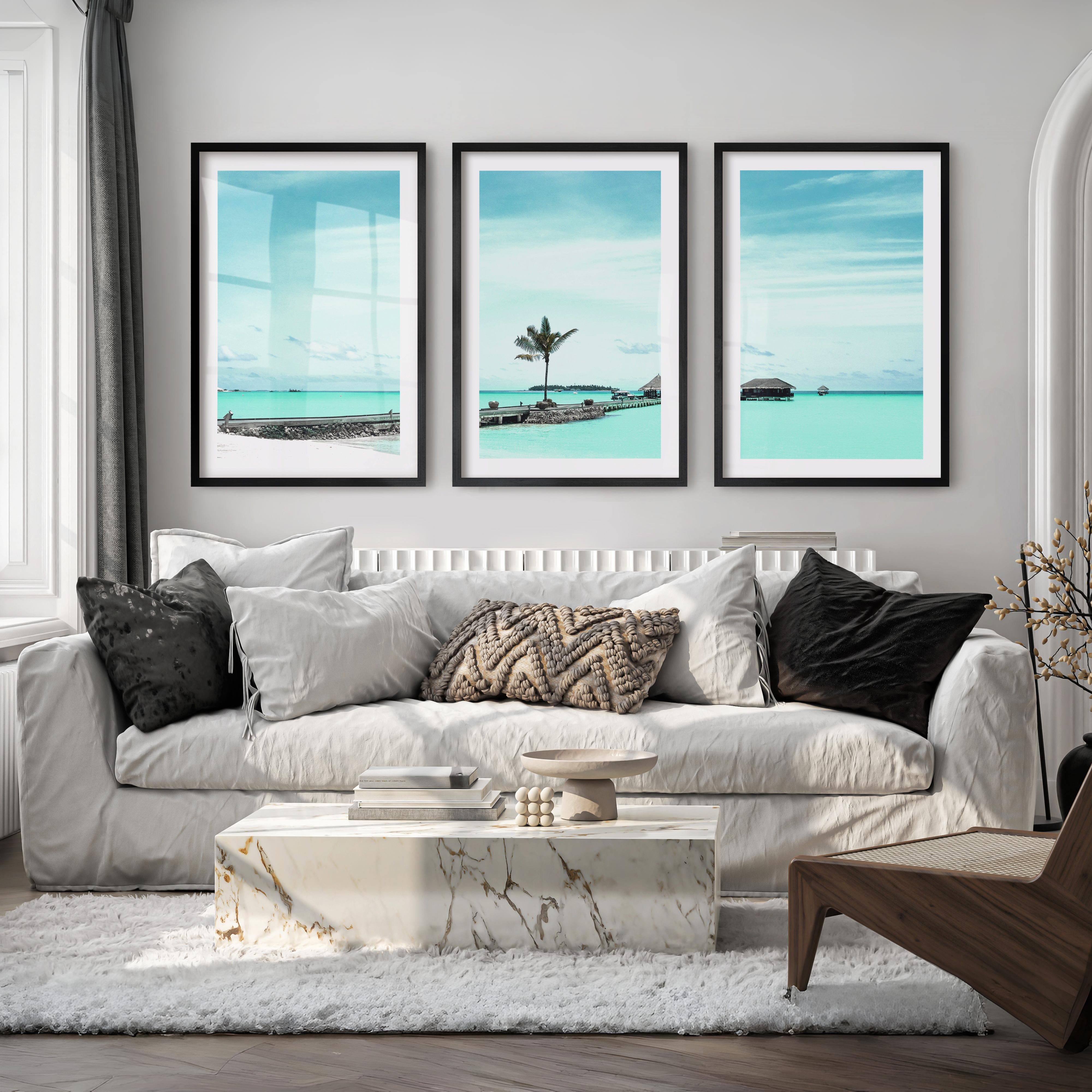 Palm Pier coastal pictures for wall - Black Framed Poster with White Border - Artworksets