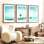 Palm Pier coastal pictures for wall - Dark Brown Framed Poster with White Border - Artworksets