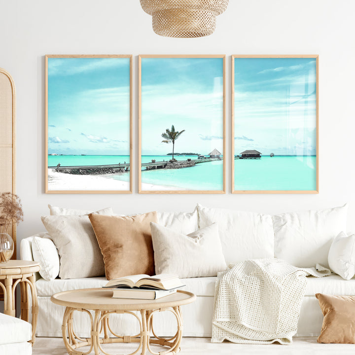 Palm Pier coastal pictures for wall - Natural Wood Framed Poster No Border - Artworksets