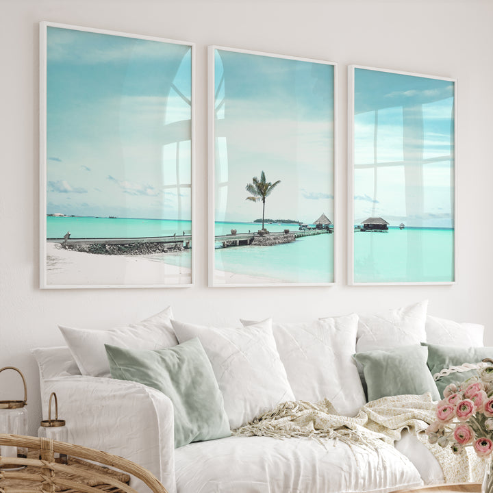 Palm Pier coastal pictures for wall - White Framed Poster No Border - Artworksets