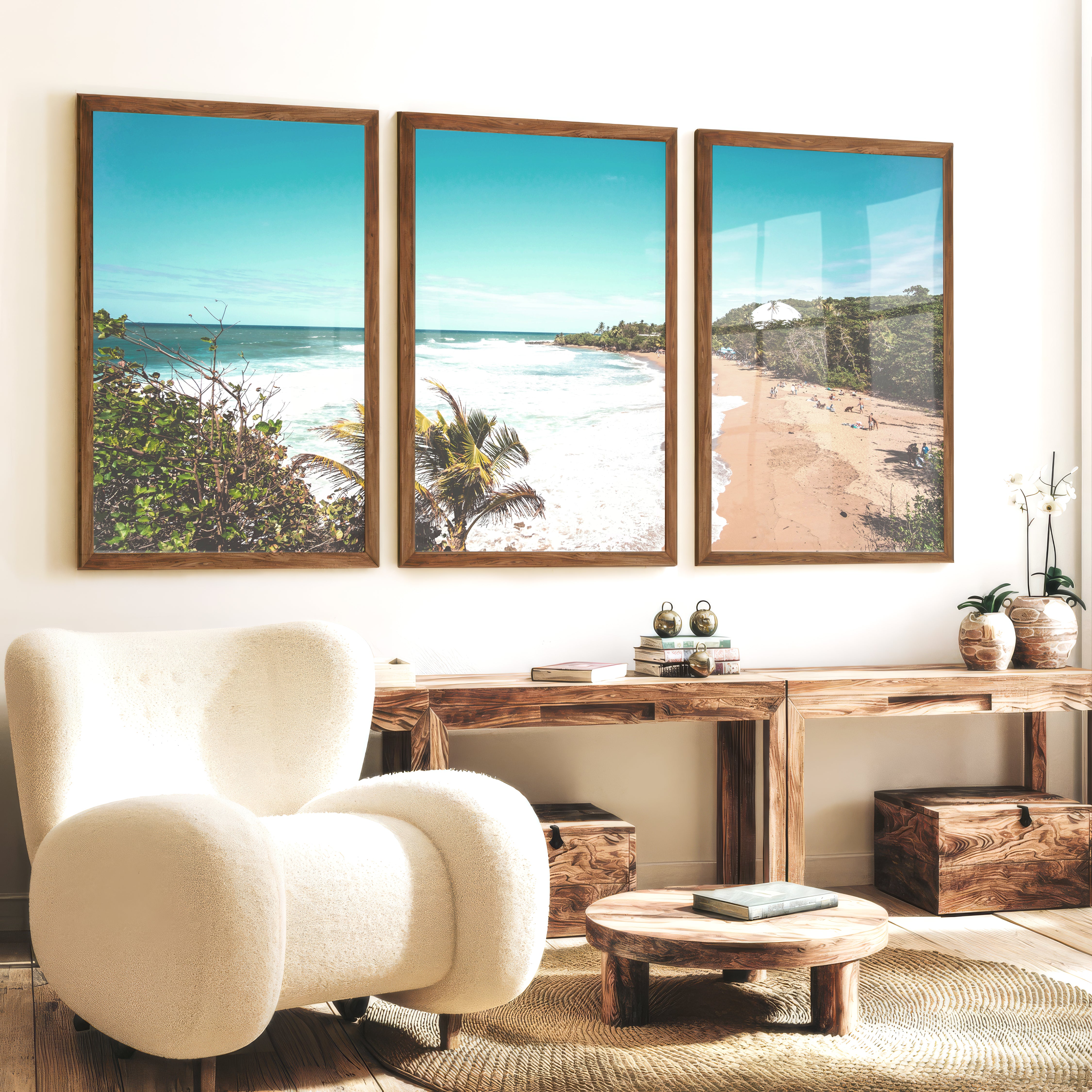 Beach Cove Coastal Prints for Sale - Dark Brown Framed Poster No Border - Artworksets