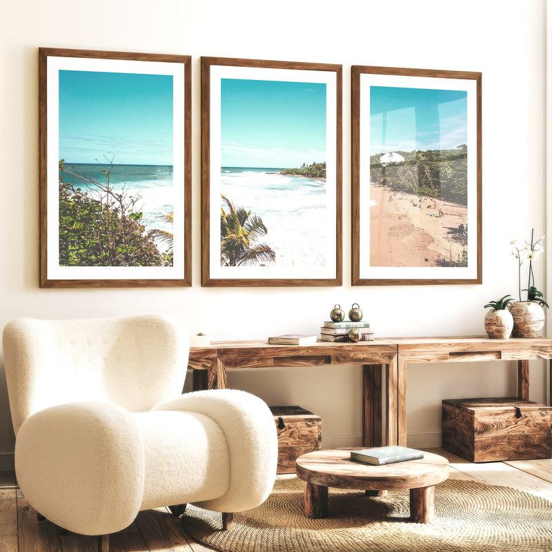 Beach Cove Coastal Prints for Sale - Dark Brown Framed Poster with White Border - Artworksets