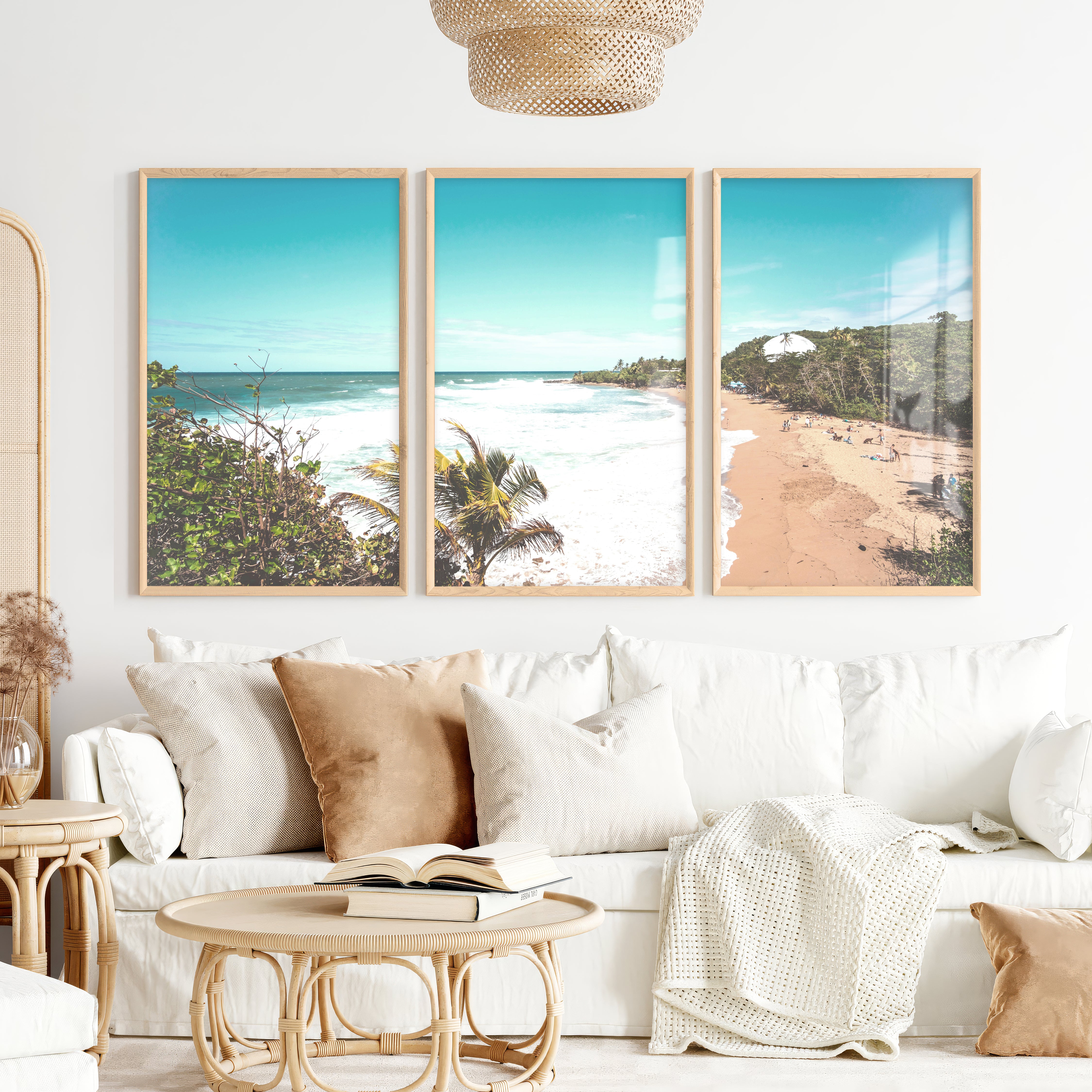 Beach Cove Coastal Prints for Sale - Natural Wood Framed Poster No Border - Artworksets