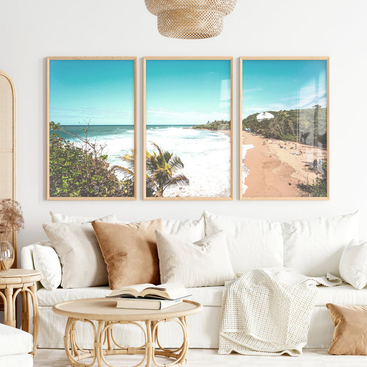 Beach Cove Coastal Prints for Sale - Natural Wood Framed Poster No Border - Artworksets