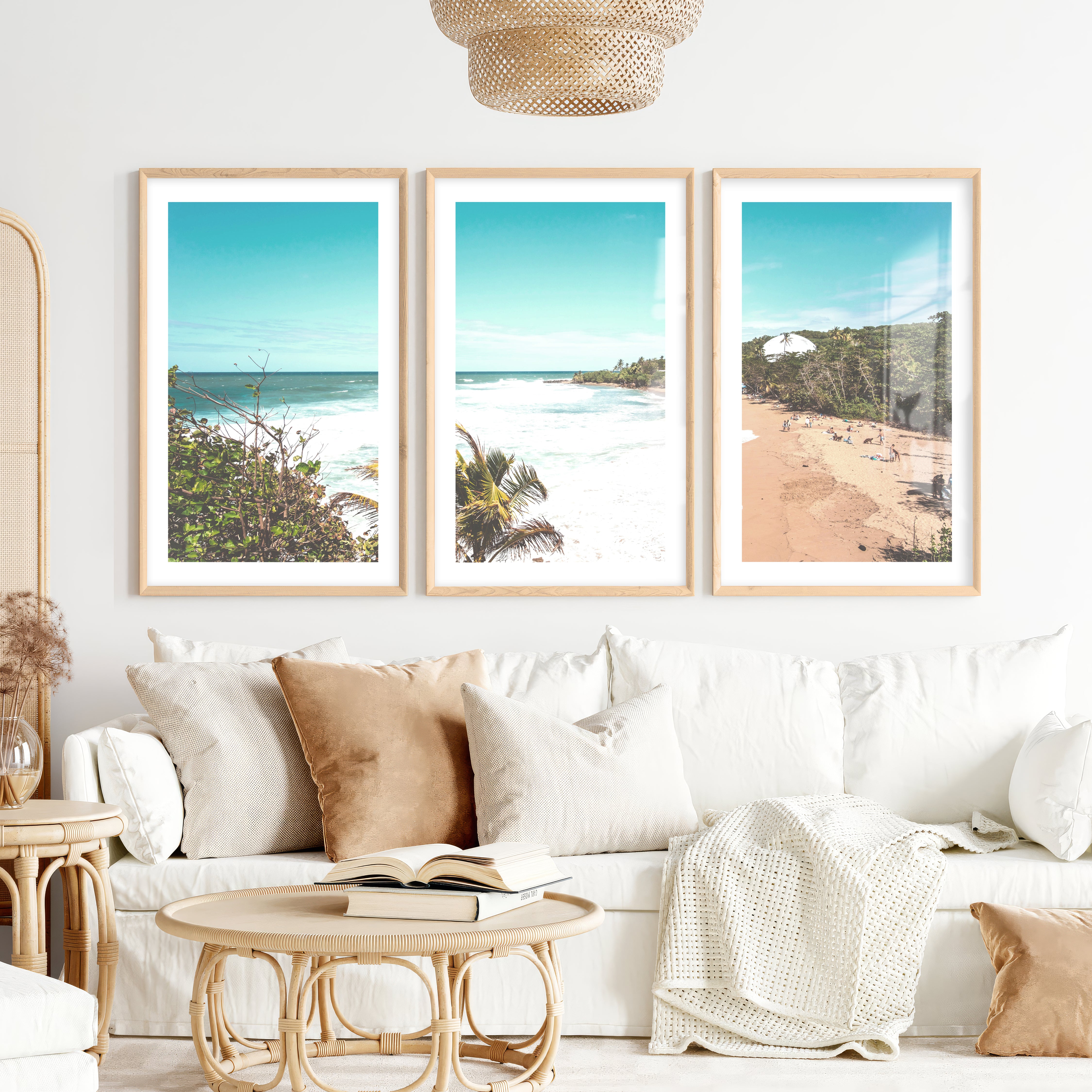 Beach Cove Coastal Prints for Sale- Natural Wood Framed Poster with White Border - Artworksets