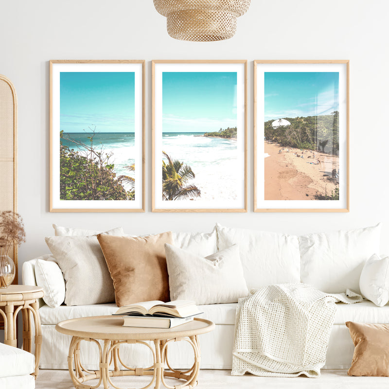 Beach Cove Coastal Prints for Sale- Natural Wood Framed Poster with White Border - Artworksets