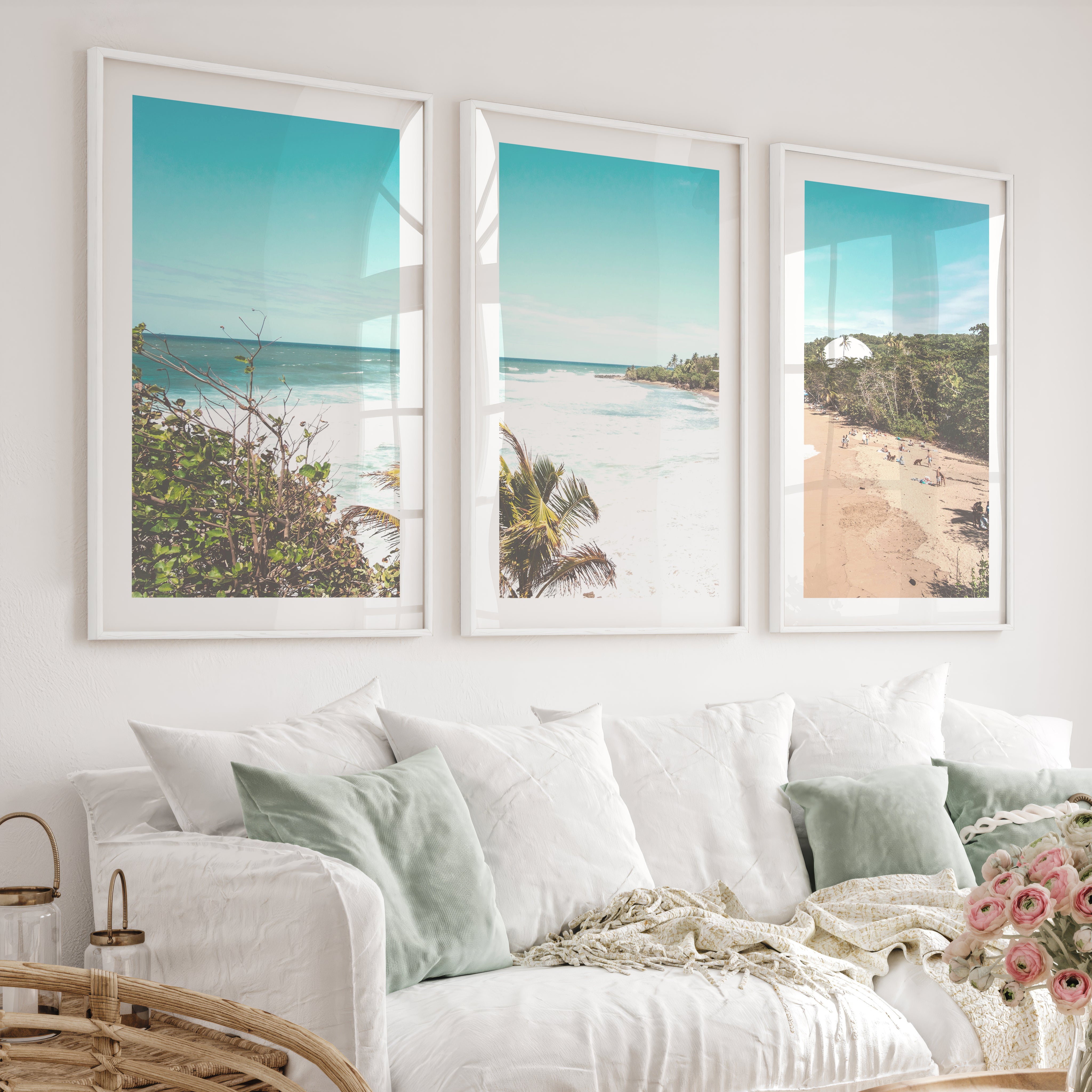 Beach Cove Coastal Prints for Sale - White Framed Poster with White Border - Artworksets