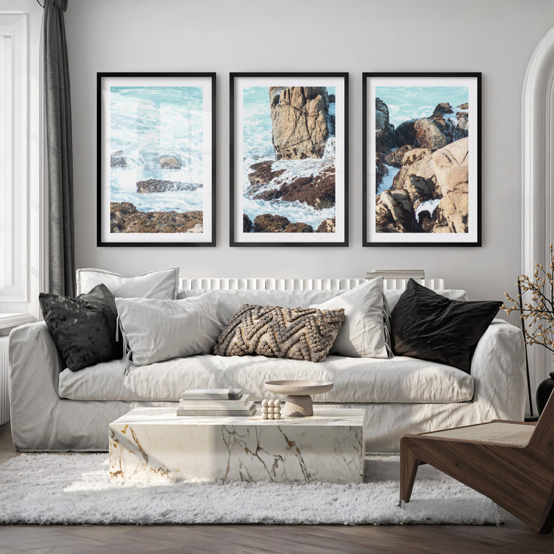 Rocky Shore Coastal Prints for Sale - Black Framed Poster with White Border - Artworksets