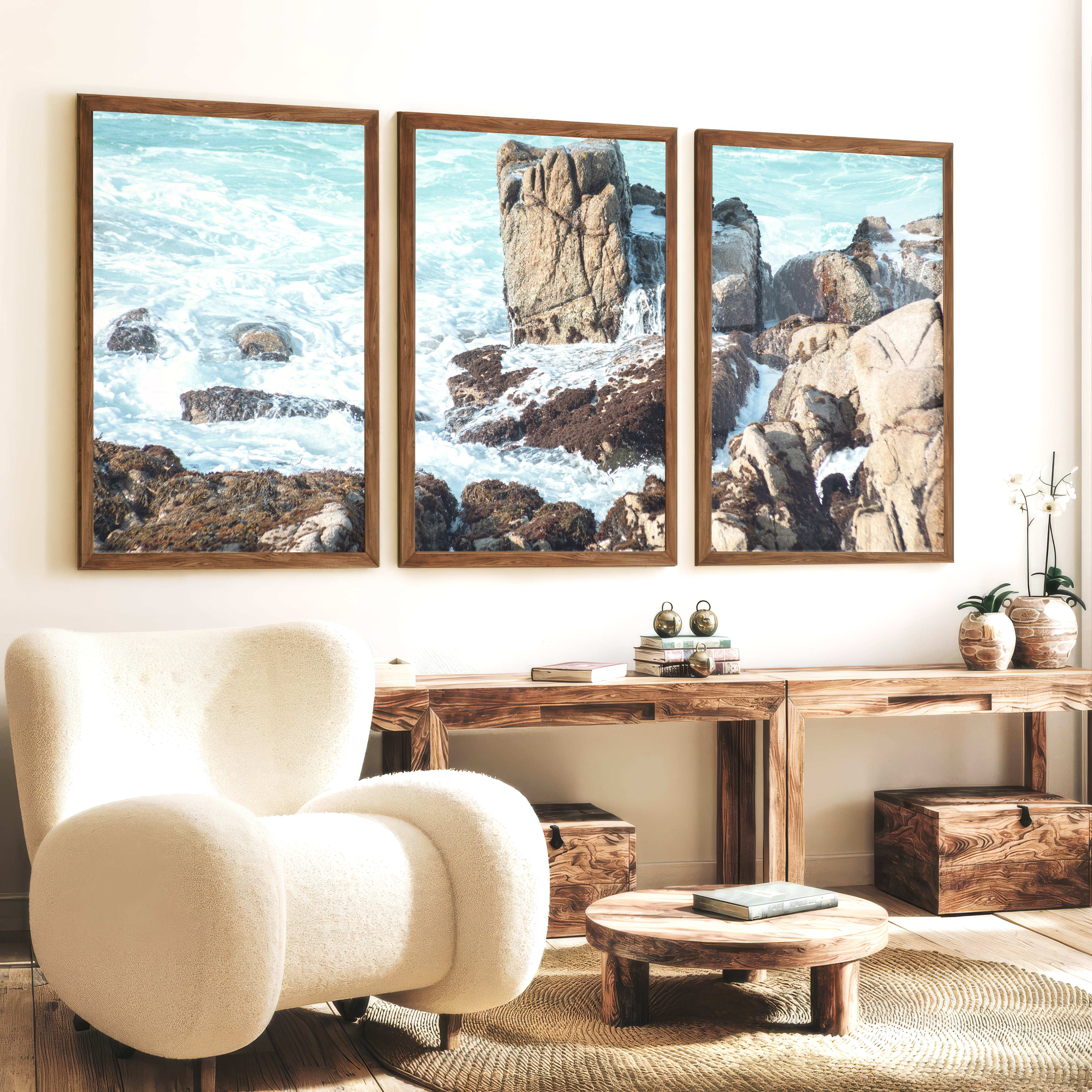 Rocky Shore Coastal Prints for Sale - Dark Brown Framed Poster No Border - Artworksets