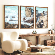 Rocky Shore Coastal Prints for Sale - Dark Brown Framed Poster No Border - Artworksets