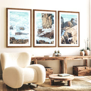 Rocky Shore Coastal Prints for Sale - Dark Brown Framed Poster with White Border - Artworksets