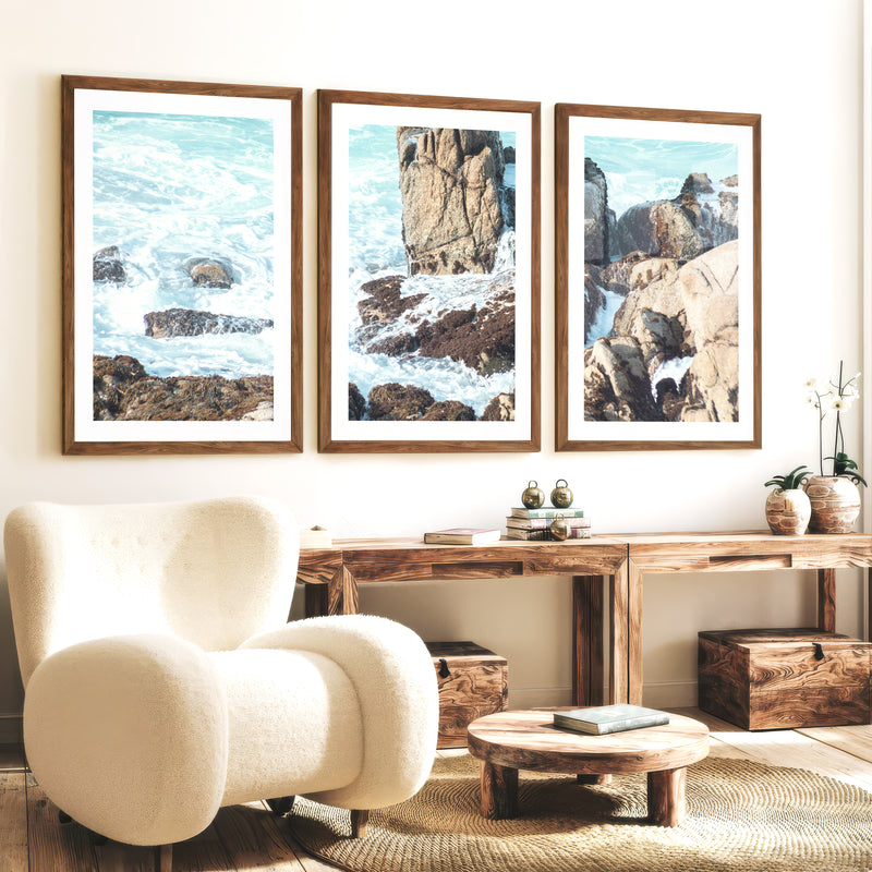 Rocky Shore Coastal Prints for Sale - Dark Brown Framed Poster with White Border - Artworksets