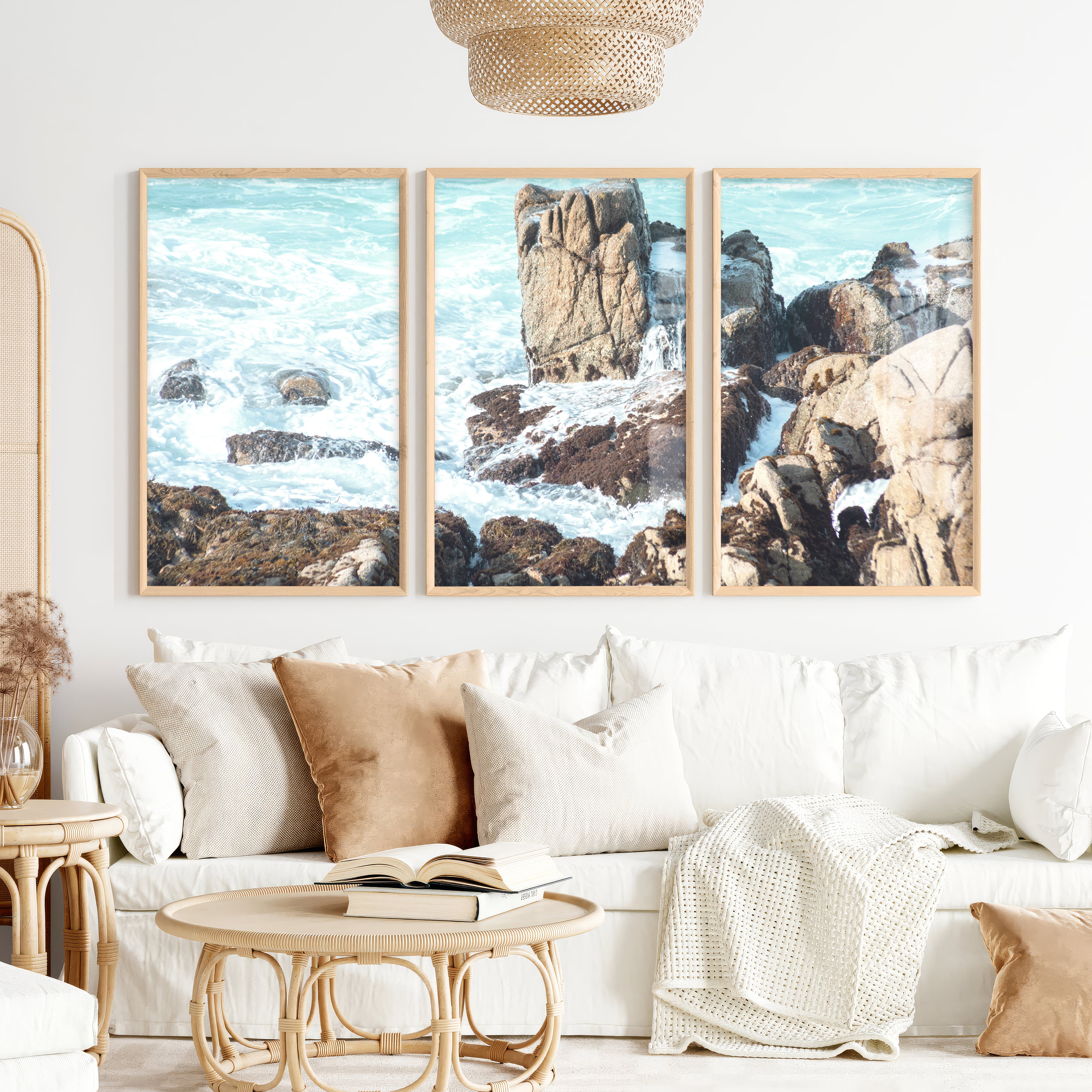 Rocky Shore Coastal Prints for Sale - Natural Wood Framed Poster No Border - Artworksets