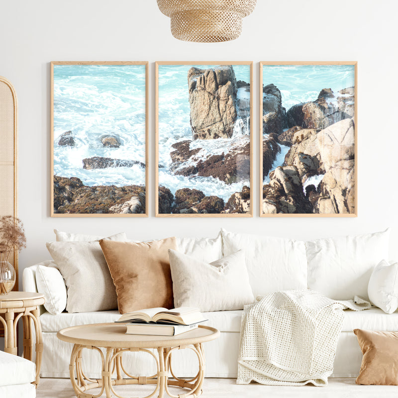 Rocky Shore Coastal Prints for Sale - Natural Wood Framed Poster No Border - Artworksets