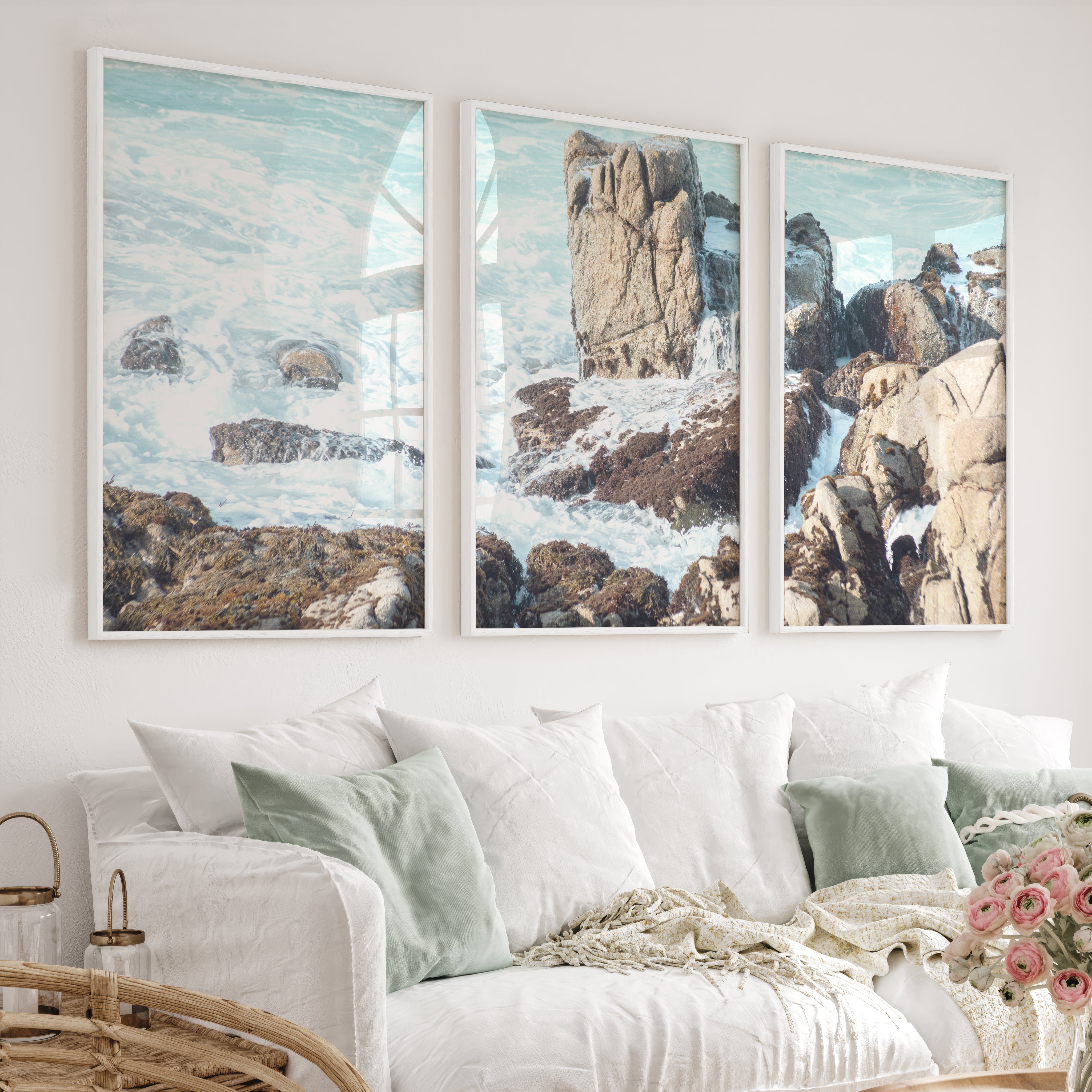 Rocky Shore Coastal Prints for Sale - White Framed Poster No Border - Artworksets
