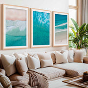 Coastal Prints Wall Art – Aerial Beach & Turquoise Shoreline Set (3 Pieces)- Natural Wood Framed Poster with White Border - Artworksets