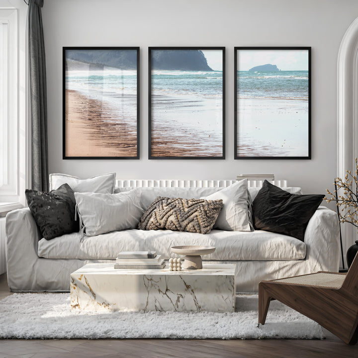 Wet Shoreline coastal prints wall art - Black Framed Poster No Border - Artworksets