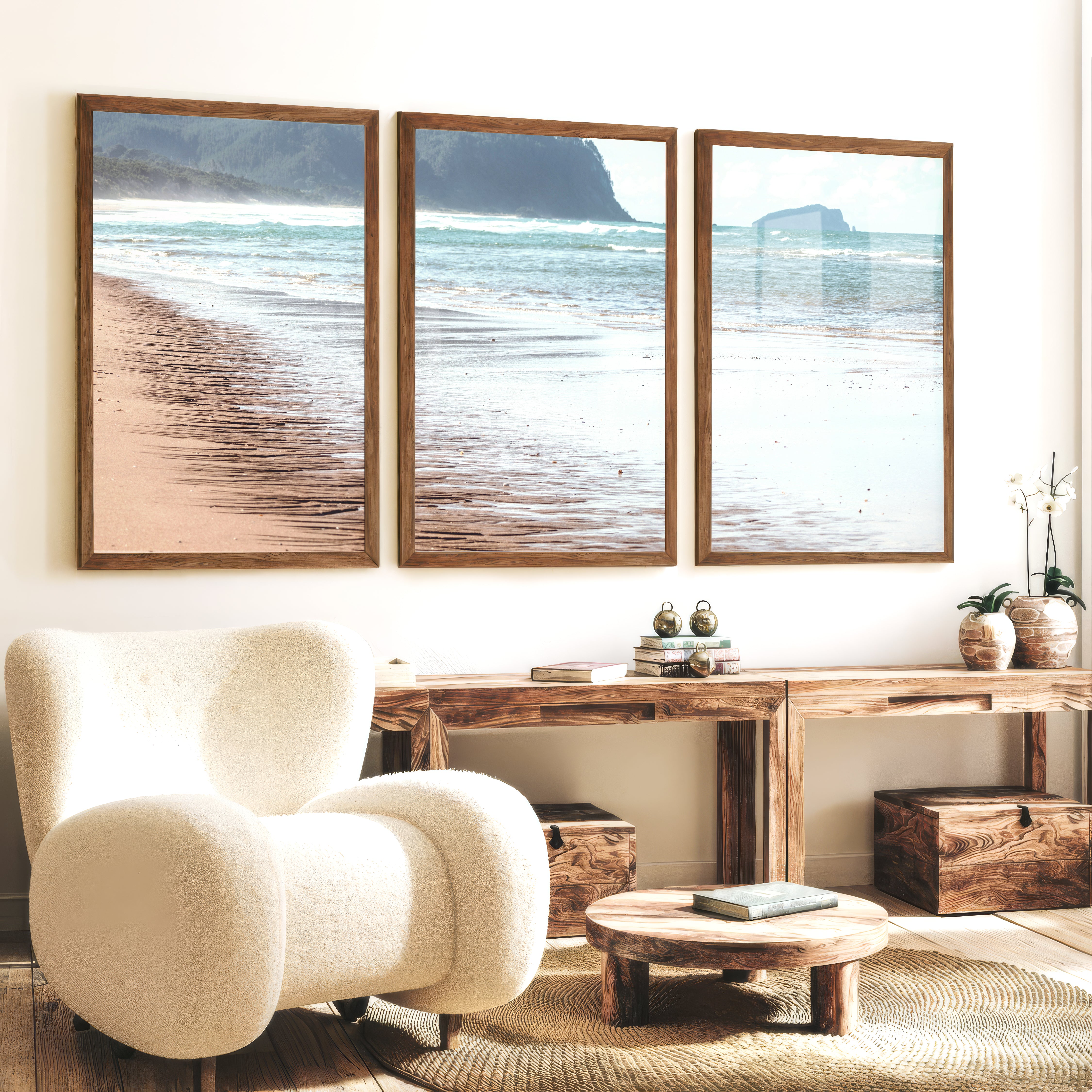 Wet Shoreline coastal prints wall art - Dark Brown Framed Poster No Border - Artworksets