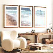 Wet Shoreline coastal prints wall art - Dark Brown Framed Poster with White Border - Artworksets