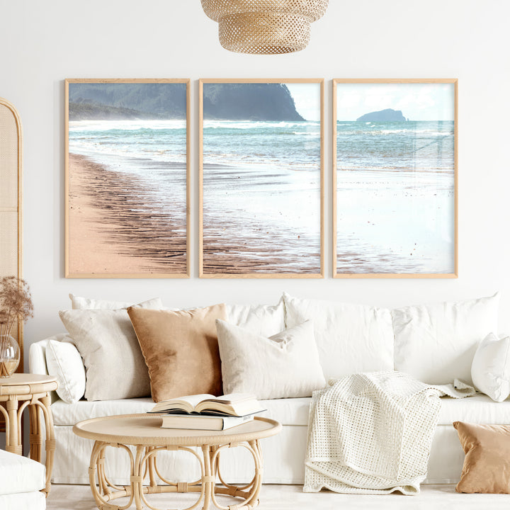 Wet Shoreline coastal prints wall art - Natural Wood Framed Poster No Border - Artworksets