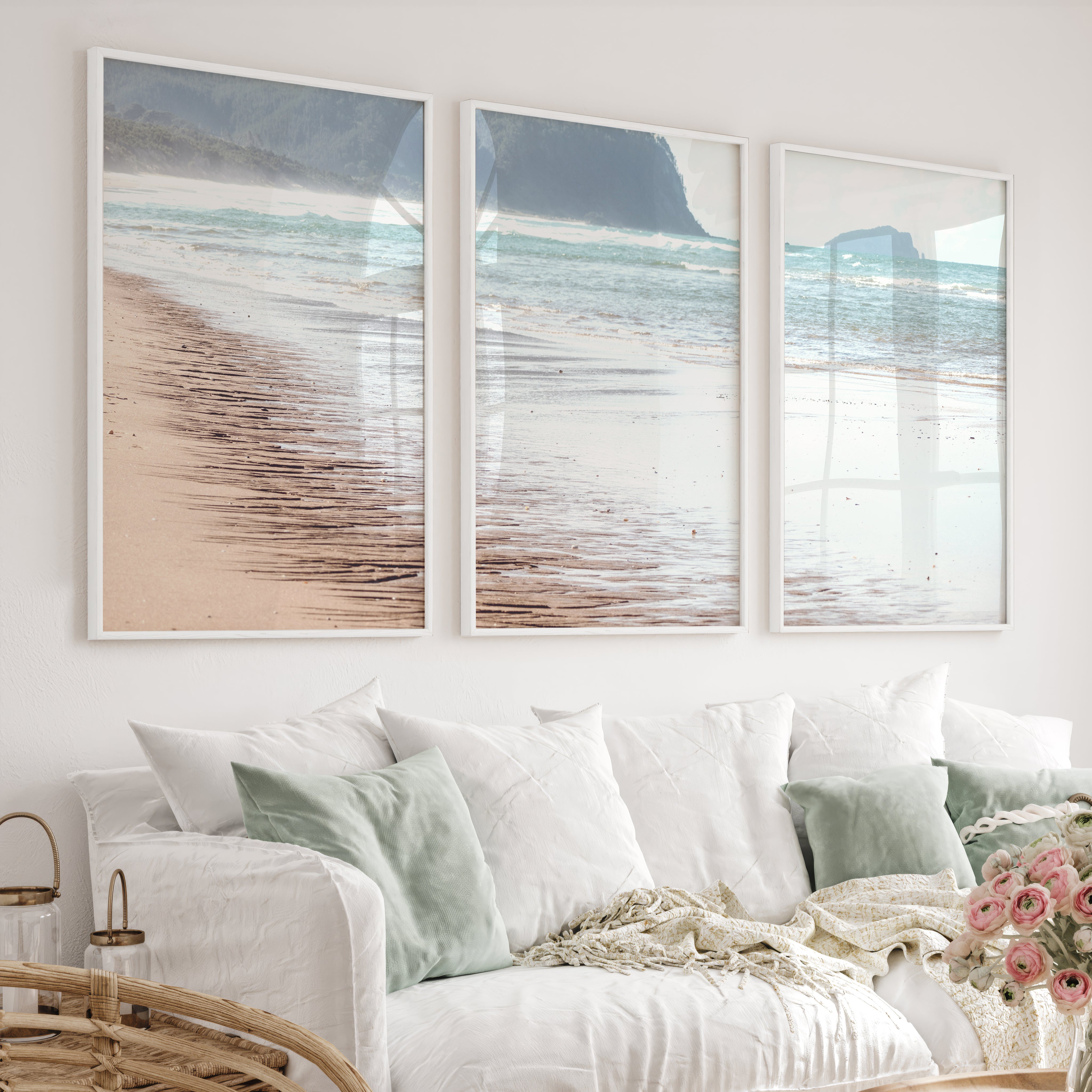 Wet Shoreline coastal prints wall art - White Framed Poster No Border - Artworksets