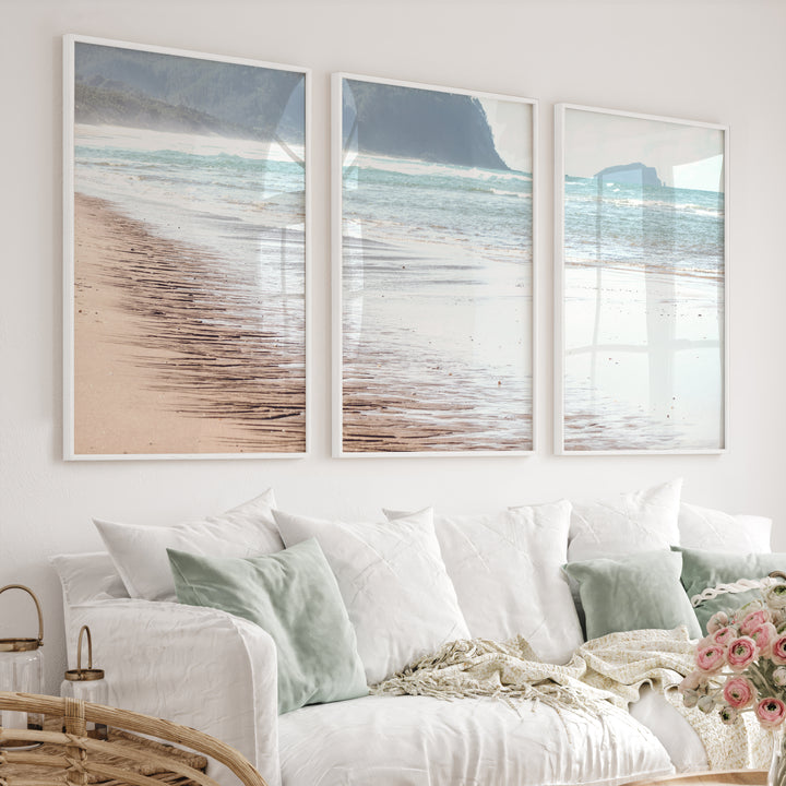 Wet Shoreline coastal prints wall art - White Framed Poster No Border - Artworksets
