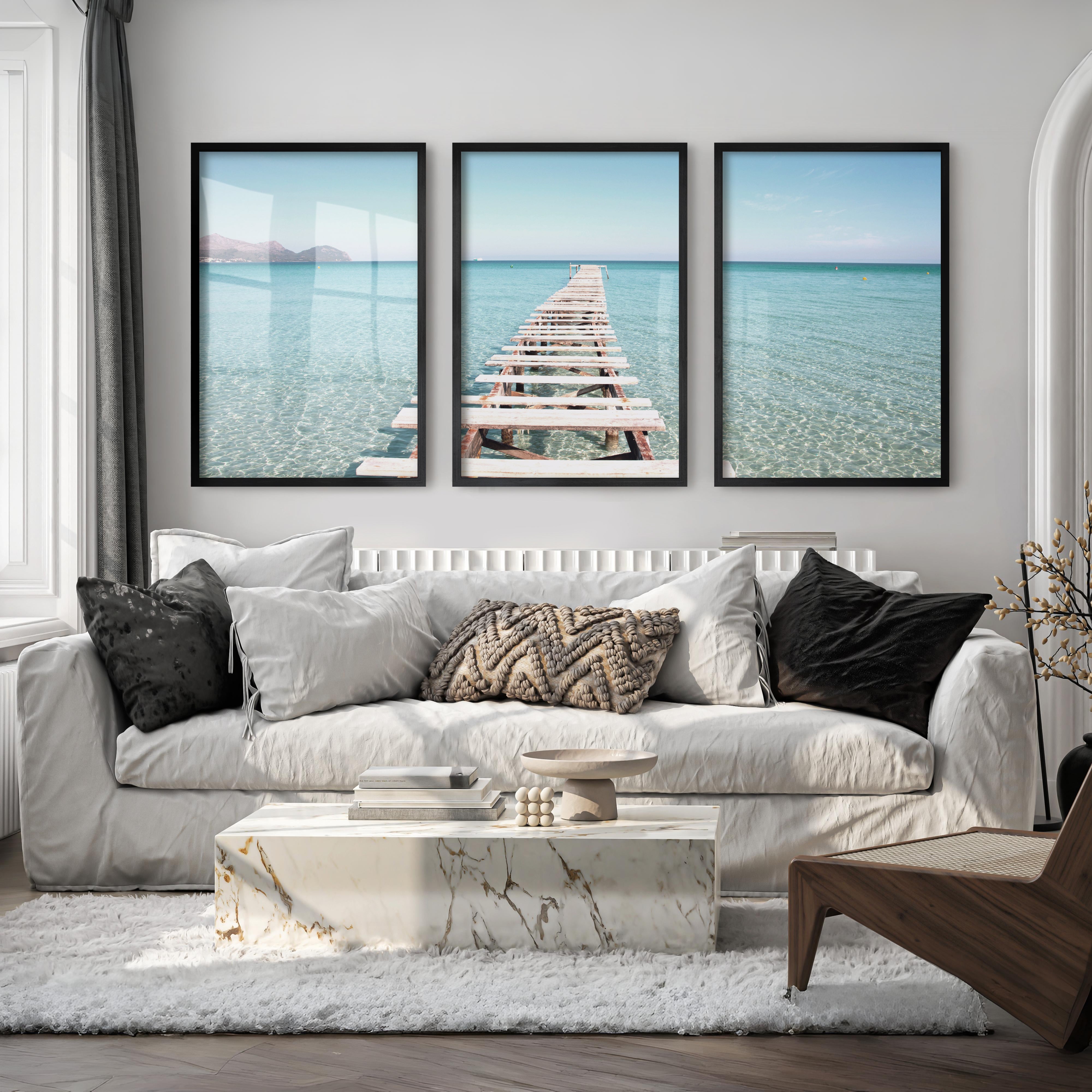 Wooden Pier Coastal Prints - Black Framed Poster No Border - Artworksets