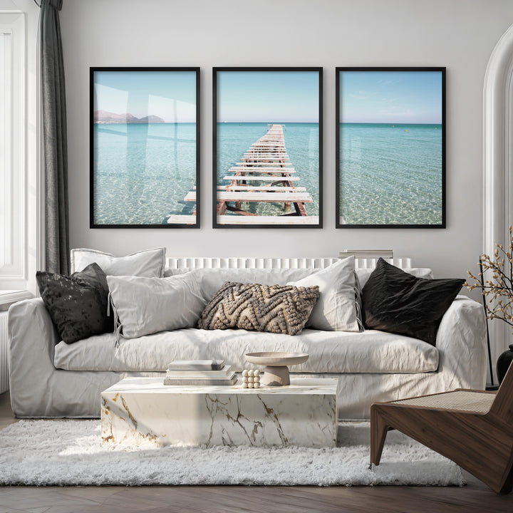 Wooden Pier Coastal Prints - Black Framed Poster No Border - Artworksets