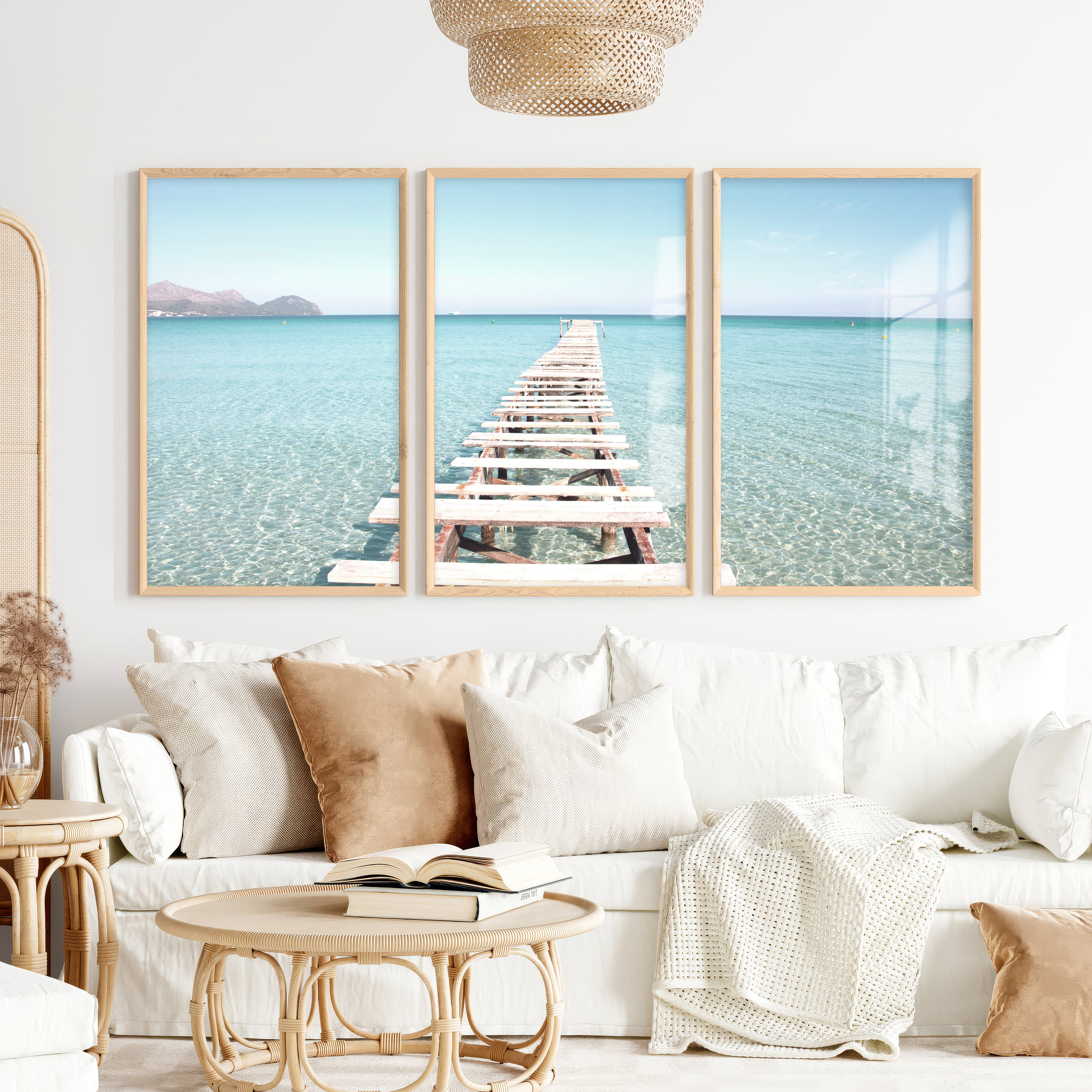 Wooden Pier Coastal Prints - Natural Wood Framed Poster No Border - Artworksets