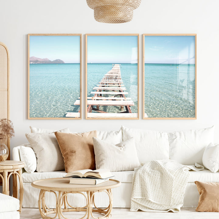 Wooden Pier Coastal Prints - Natural Wood Framed Poster No Border - Artworksets